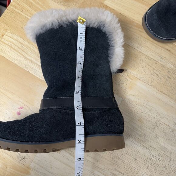 UGG Nessa Black Suede Boots Fur Trim Buckle Warm Kids School Comfy Zip size 2 - Picture 10 of 12